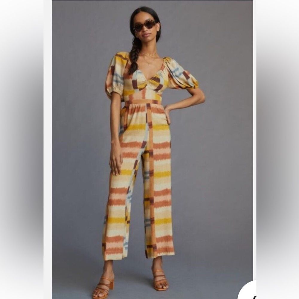 Anthropologie Ranna Gill Tie back Jumpsuit Medium Multicolor Boho Festival Small